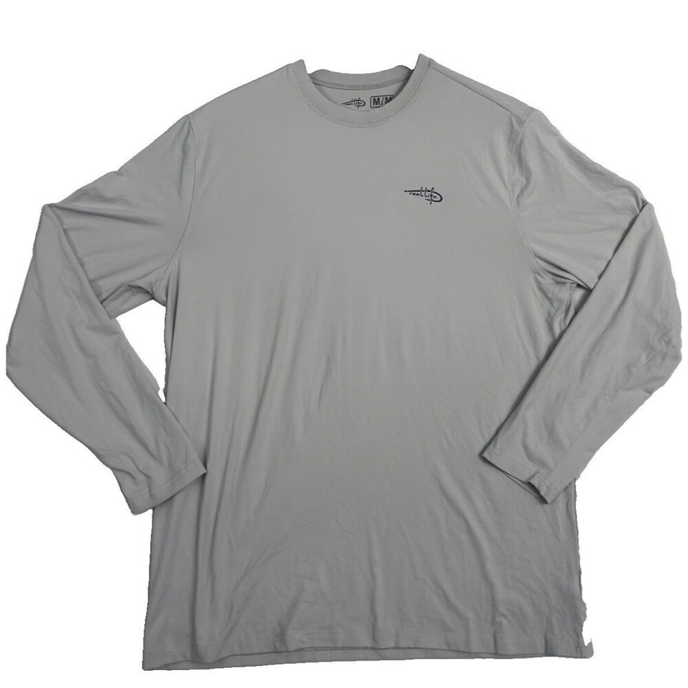 Reel Life Performance Fishing Shirt Mens Medium Gray Long Sleeve UPF Stretch Tee